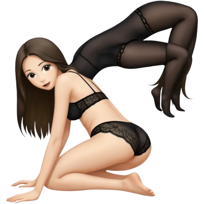 a young thin woman on all fours, doggy style position, legs spread, long hair . emoji