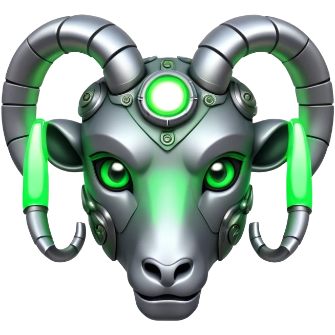 Cyborg Ram(Goat) head green glowing eyes emoji