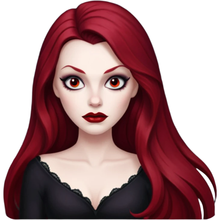 Vampira with long dark red hair emoji
