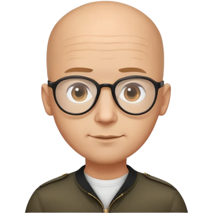 Oval-faced man with large forehead, aviator glasses, completely bald sides with extremely short dark curly hair only on crown, light brown skin, friendly neutral expression, black shirt emoji