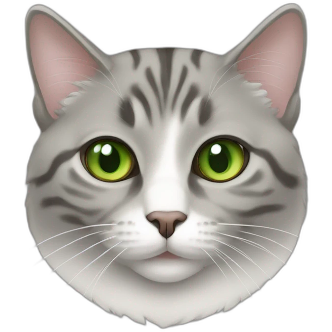 Green eyed fat Gray American bobtail cat  emoji