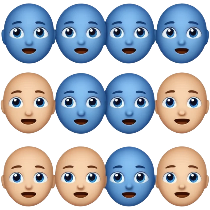 Blue emoji with 7 different faces in one emoji