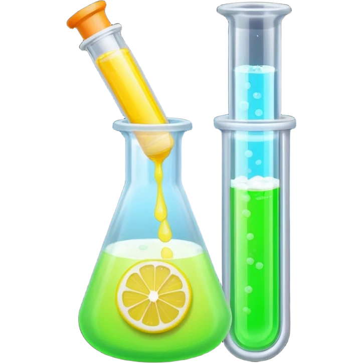 hi-lighters lemon baking soda uv light glowing formula in beaker/ test tube and baking soda in lab emoji