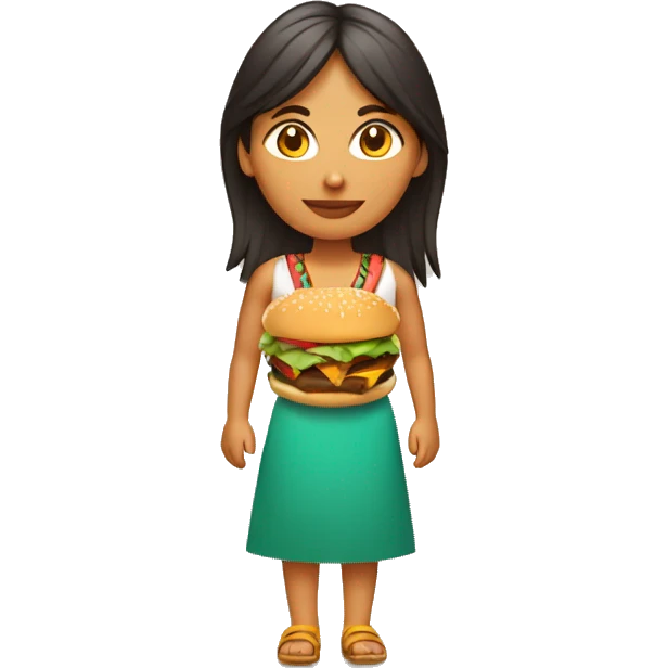 mujer indigena con hamburguesa emoji