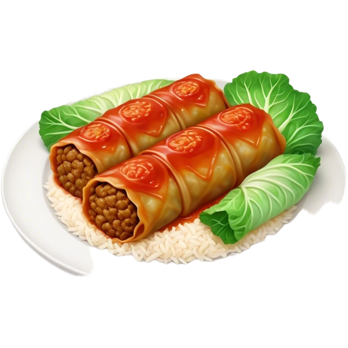 Cinematic Realistic Go≈ÇƒÖbki Dish Emoji, featuring cabbage rolls stuffed with rice and meat rendered with lifelike detail and inviting, homey lighting. emoji