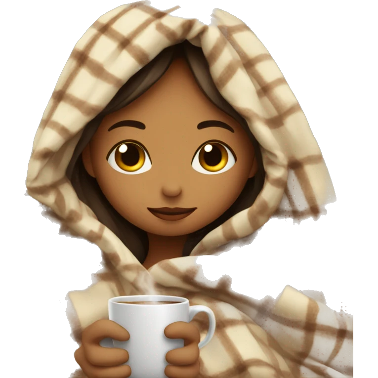 girl inside a blanket sipping coffee eyes closed emoji