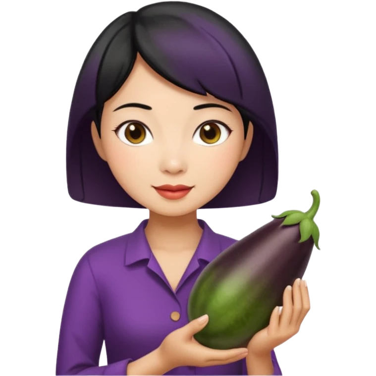 Vietnamese lady with short hair holding eggplant emoji