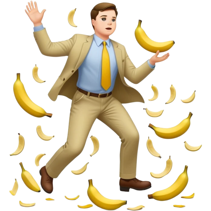 JD Vance with one foot stepping on a single banana peel on the ground, falling backwards emoji