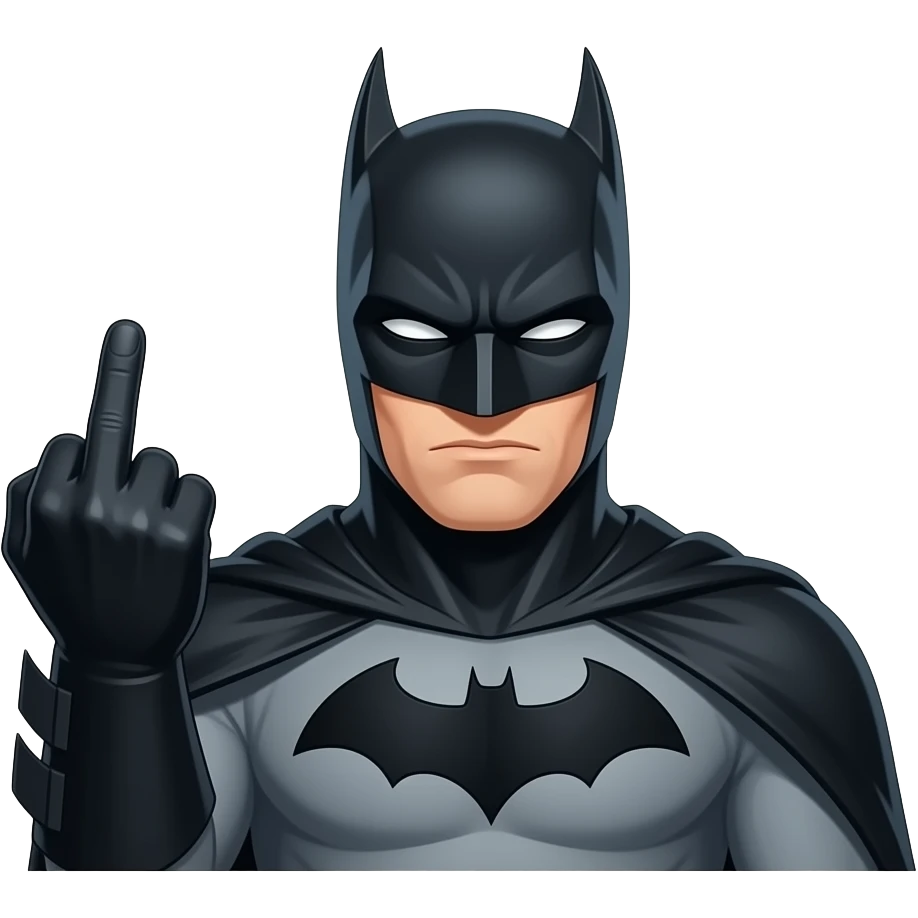 Batman care arata degetul din mijloc si deasupra sa scrie "Matei" emoji