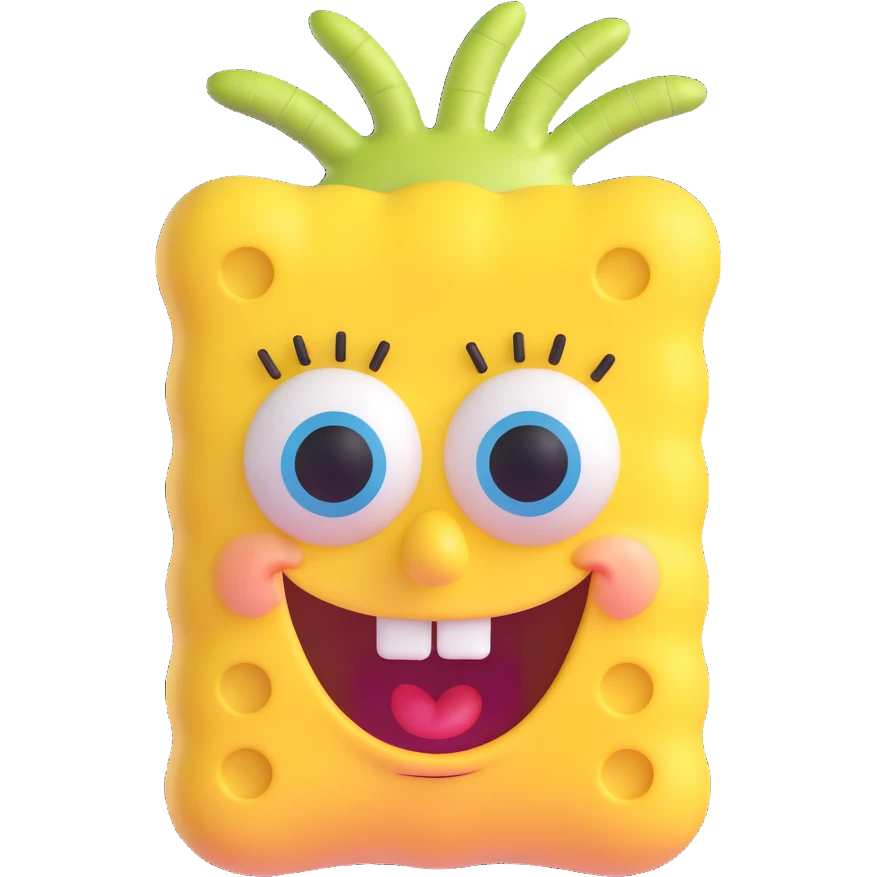 Spongebob Squarepants with rounded features, winking, 3D emoji style emoji