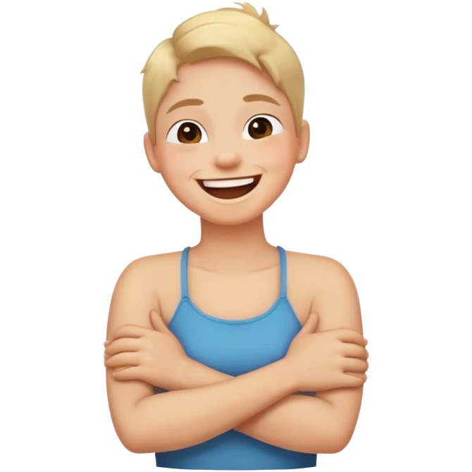 person laughing with arms crossed on neck emoji