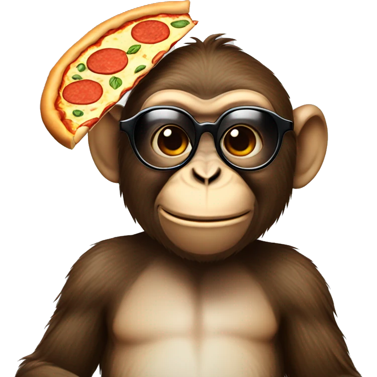 A monkey wearing sunglasses and eating a pizza  emoji