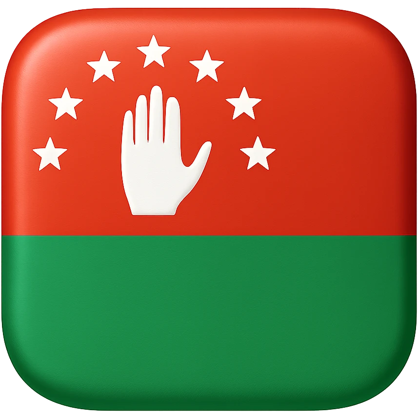 Abkhazian flag emoji with a white hand and seven stars on a red and green background emoji