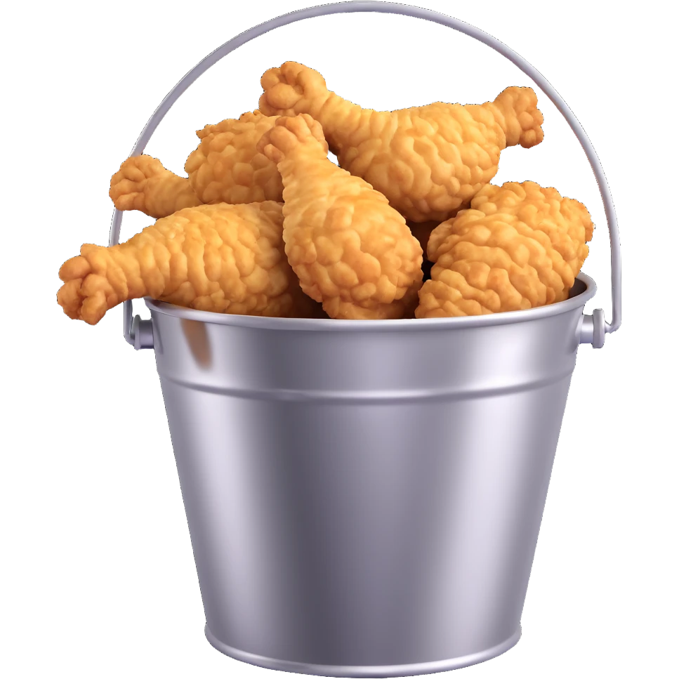 fried chicken in a silver steel bucket, slightly angled side perspective emoji