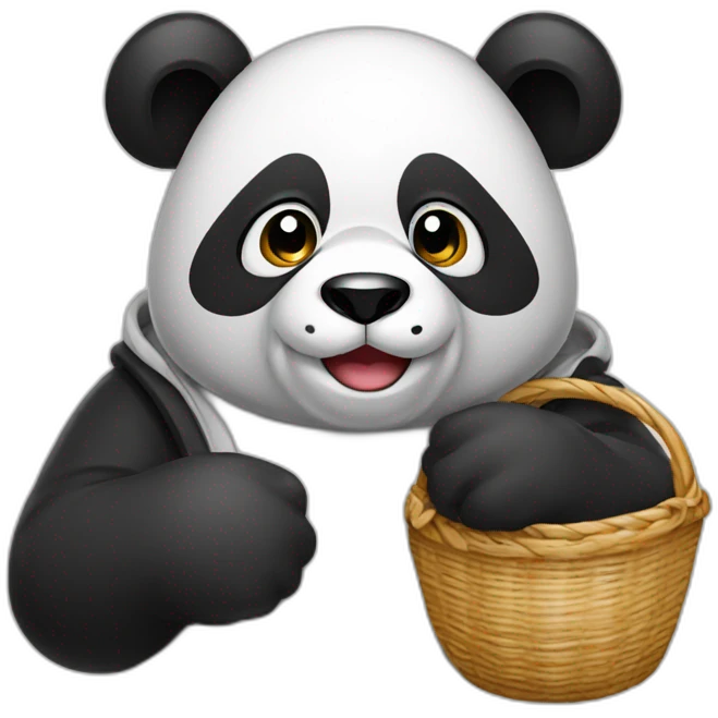 Panda wearing basket and hoodie emoji