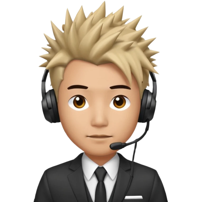 asian man headset suit face only spikey hair in front emoji
