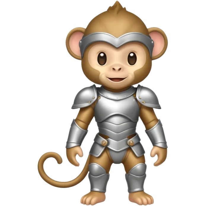 baby monkey in silver armor, full body, smile emoji