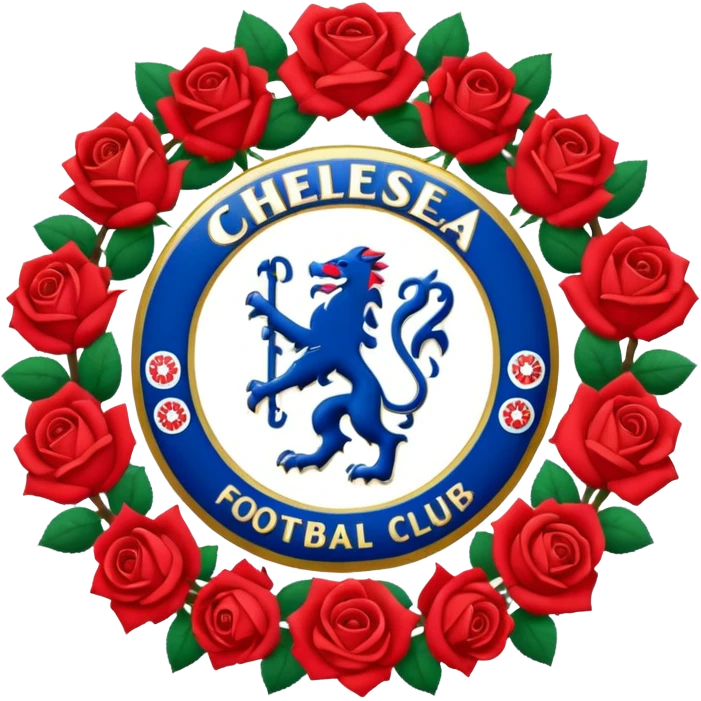 Chelsea football club logo in a wreath of red roses emoji