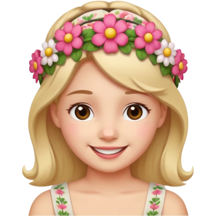 Girl wearing floral headband and smile emoji
