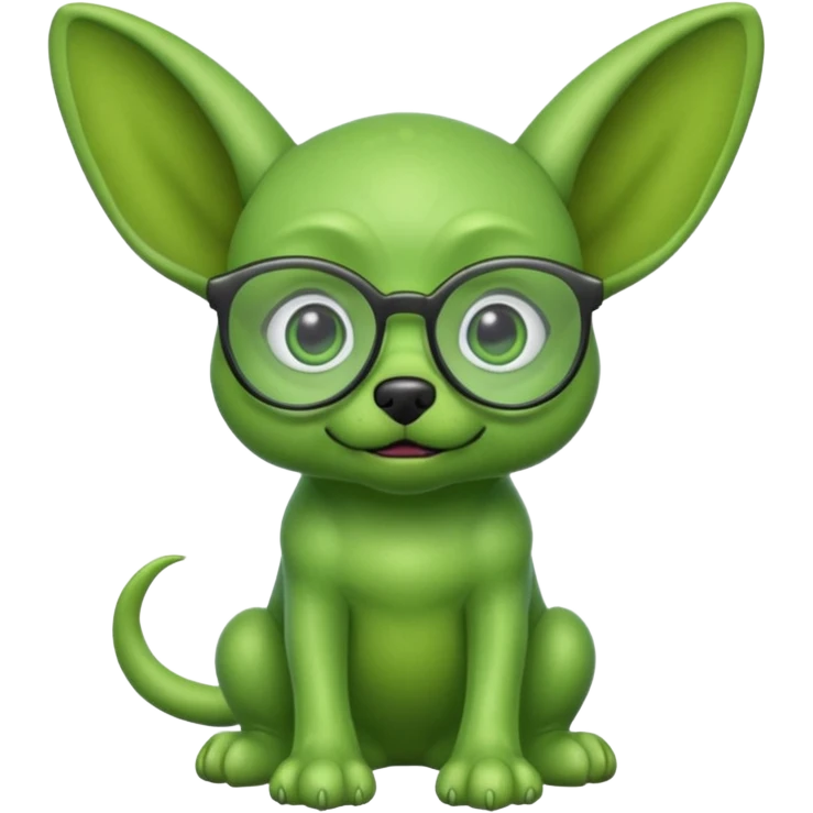 green alien dog with folded ears, wearing glassess emoji