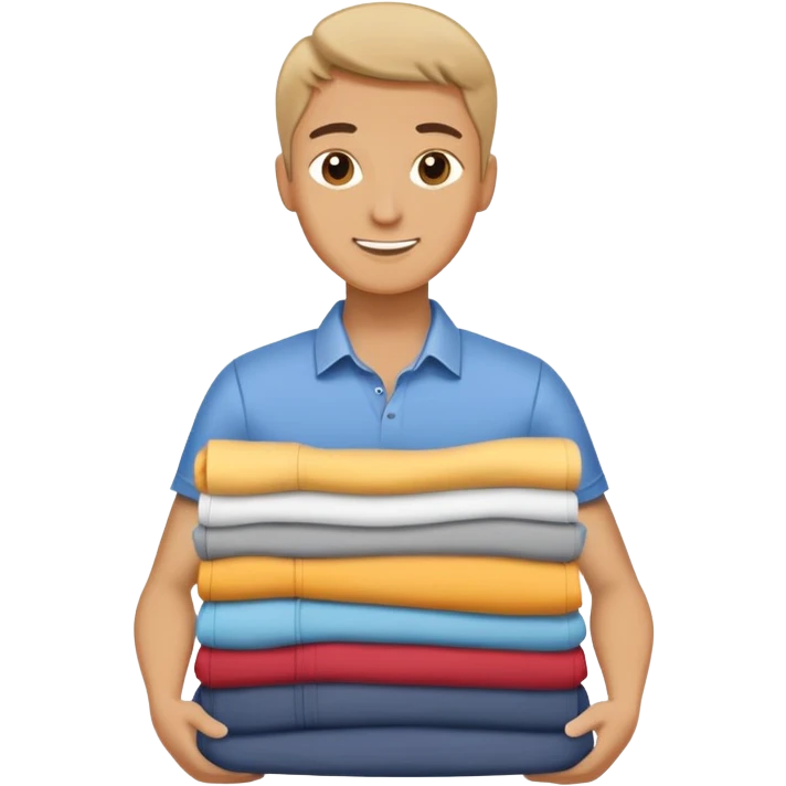 person folding clothes, neat stack of shirts, cheerful and tidy emoji