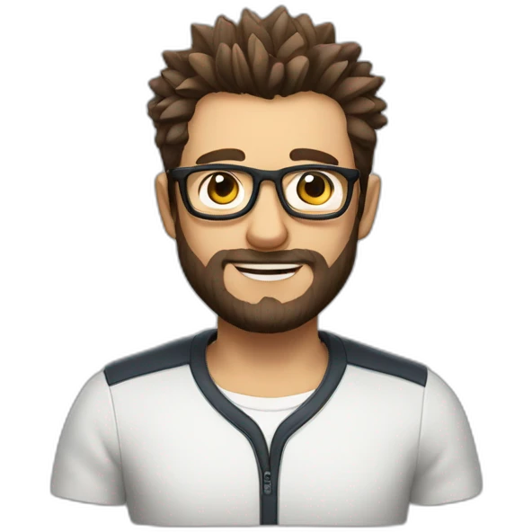 handsome men with spectacles and beard, spikey hair, victory sign memoji emoji