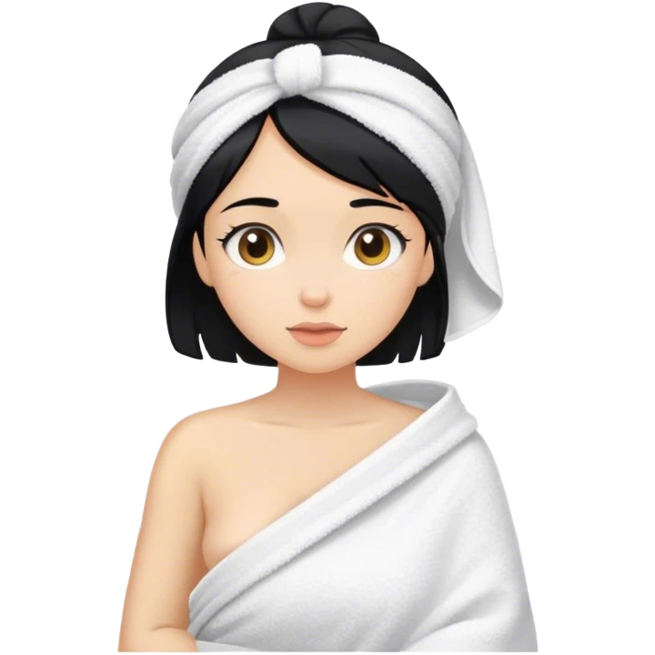 Girl in towel black hair light skinned not white but towel around chest not head emoji