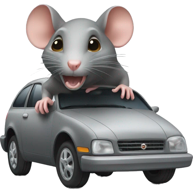 A rat scurrying around a car emoji