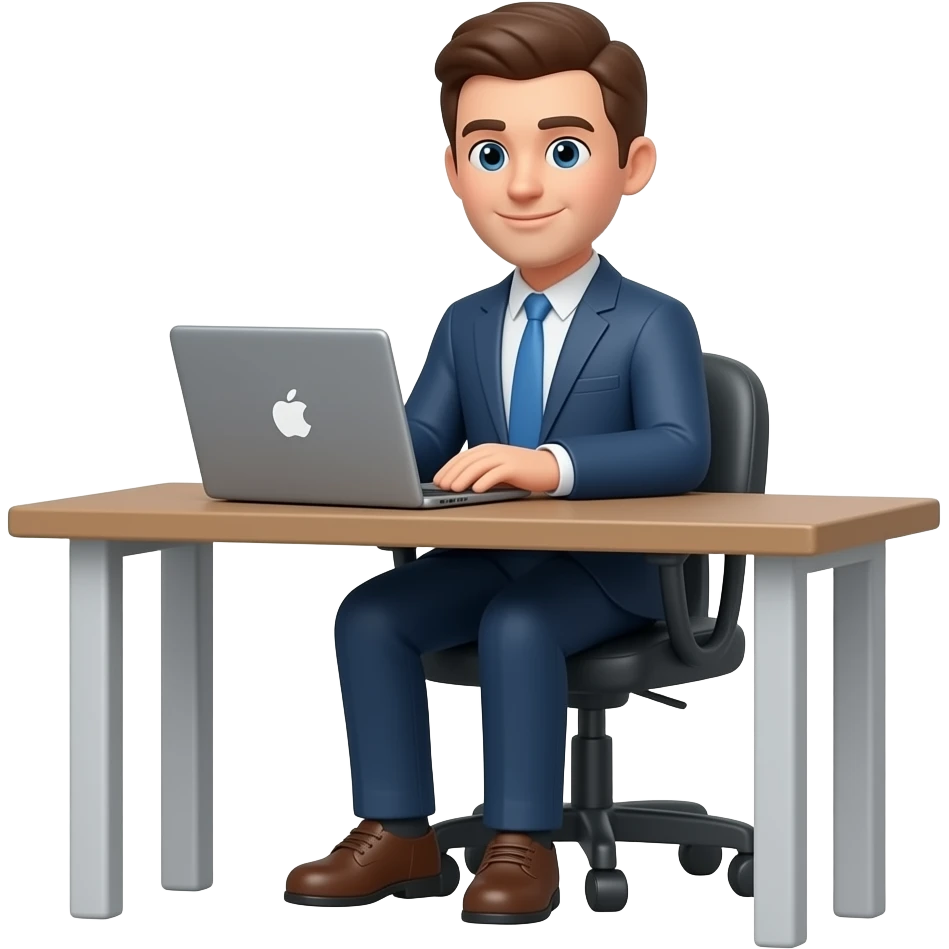 hombre sentado en escritorio cuerpo completo con laptop emoji