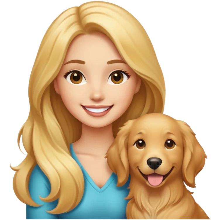 smiling bombshell girl with long hair with a golden retriever emoji