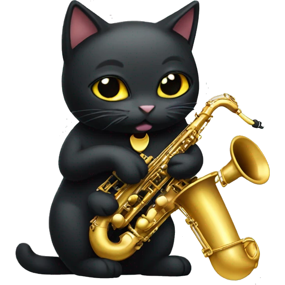 Black Cat playing saxophone  emoji