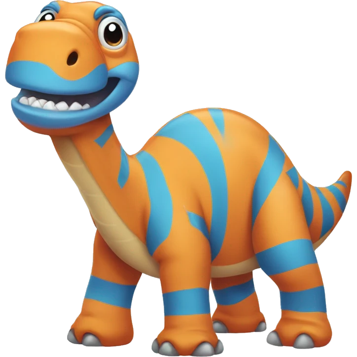 orange brontosaurus with blue stripes on his back looking happy emoji