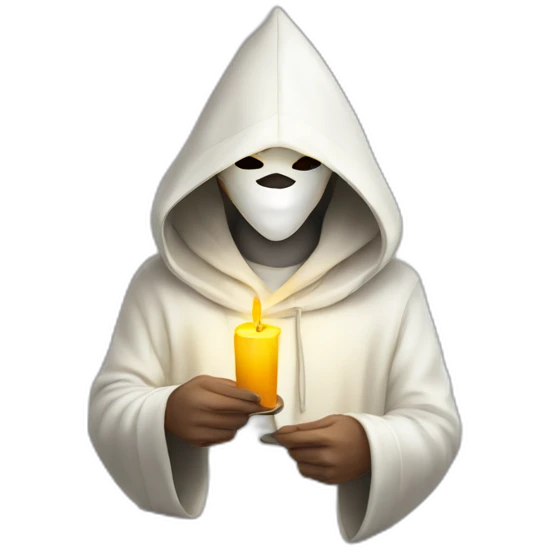 White pointy hooded man with mask holding candle emoji