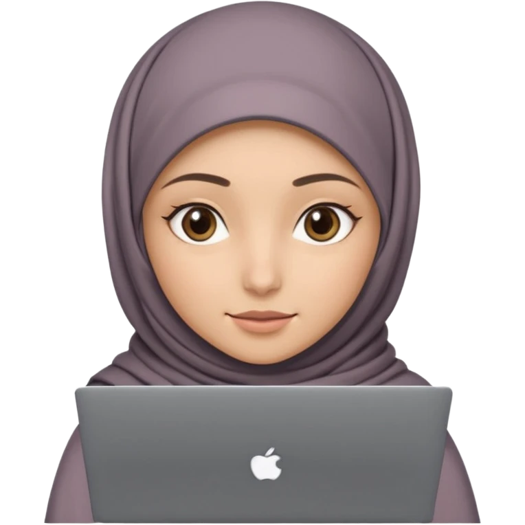 A girl with a gray hijab and hazel eyes is holding a MateBook laptop. emoji