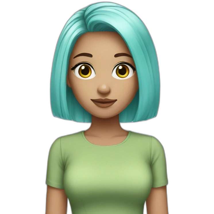 girl brown eyes-pastel blue hair-green mini dress emoji