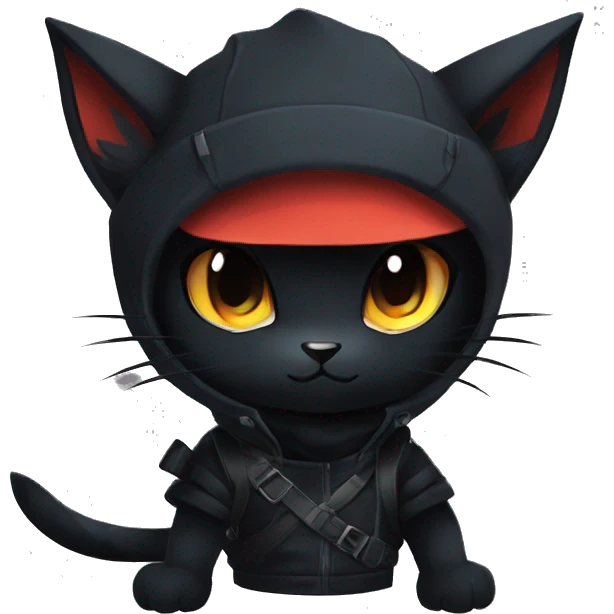Edgy Shy Anthro Ninja cool pretty dark black Litten-Pokémon-cat-fursona-animal techwear emoji