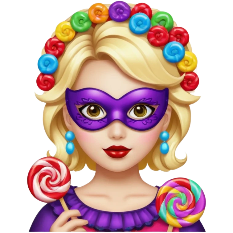 girl with a lot of accessories and masks made out of candy emoji