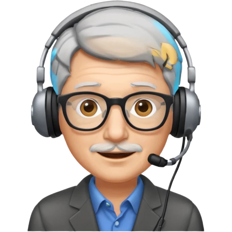 Un locutor de radio, pelo canoso, con gafas emoji
