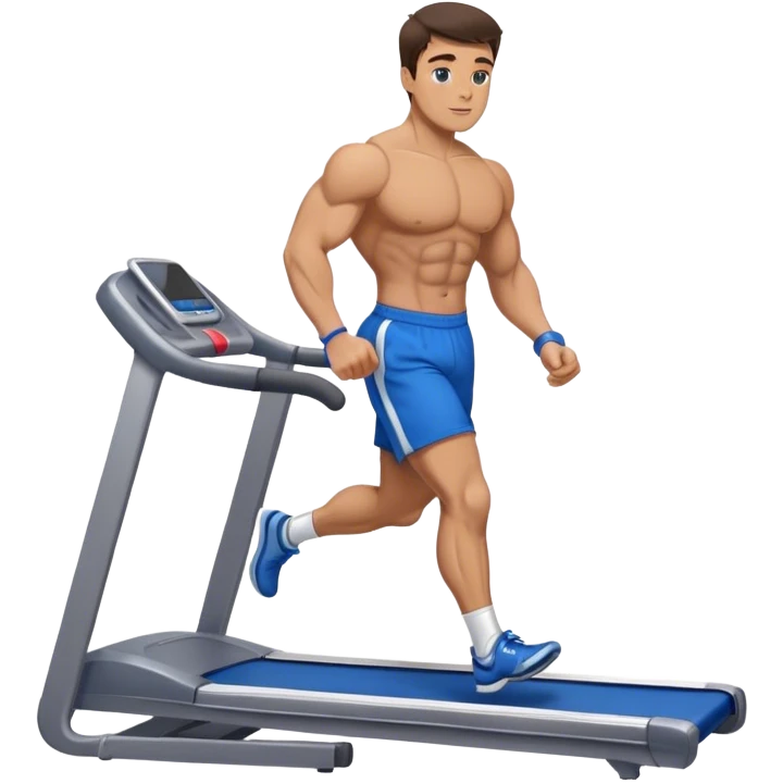 brunette male bodybuilder blue shorts treadmill emoji