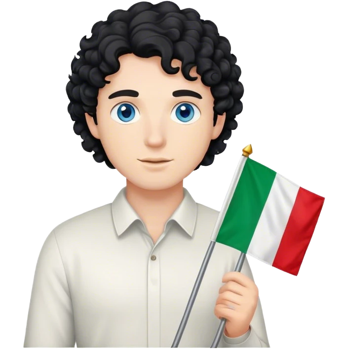 white guy blue eyes curly black hair holding italian flag emoji