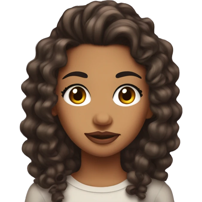 Lightbrown girl, half up half down curly hairstyle, lashes, with proud face and rised eyebrows, pouting lips emoji