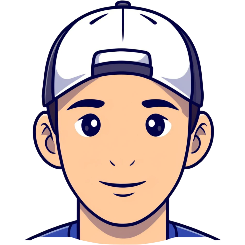 man 30 years old, hair coming out from under cap, with diastema emoji