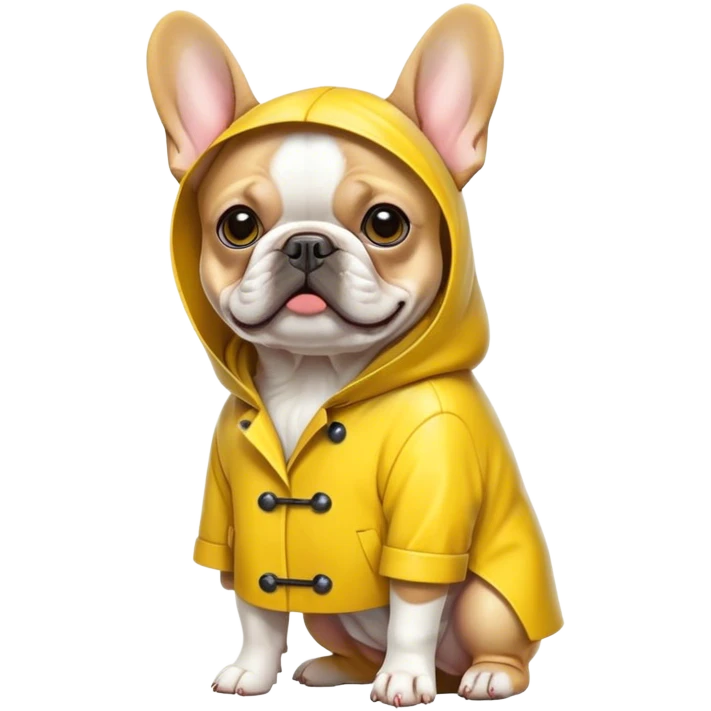 ￼french bulldog wearing a yellow raincoat emoji