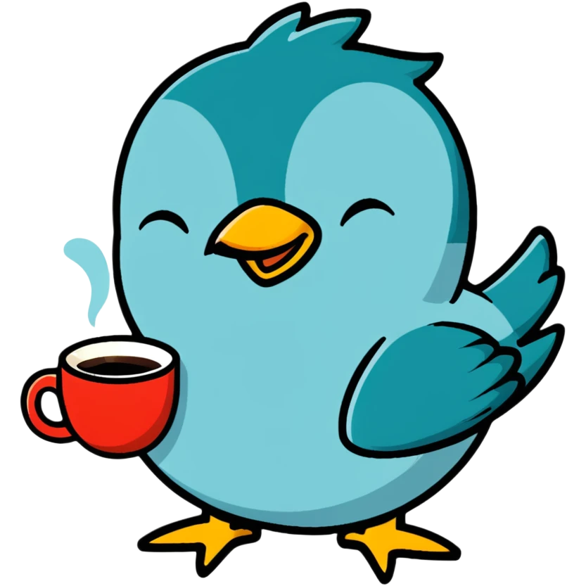 tired bird with coffee mug emoji