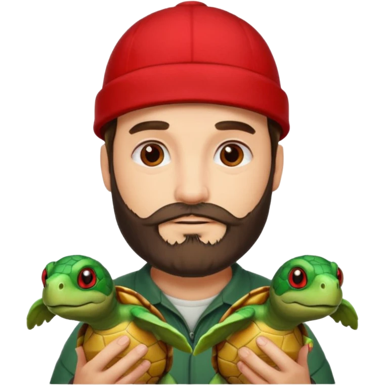 man with beard, red cap and turtles emoji