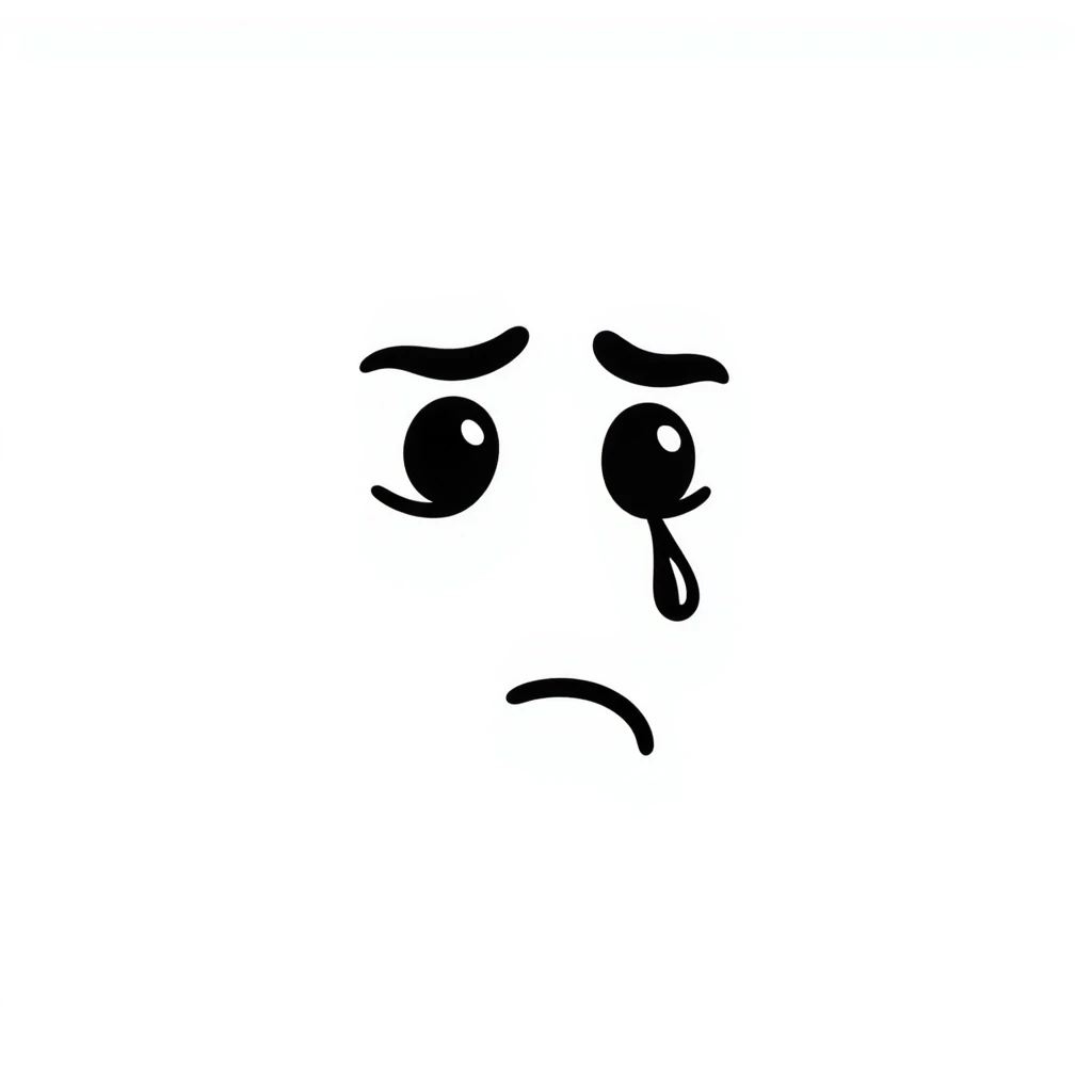 hand-drawn sad face with single tear emoji