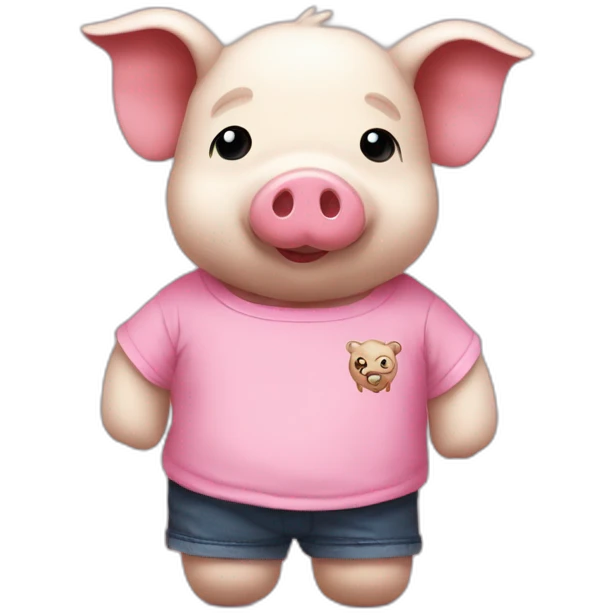 Un doudou cochon rose avec un t-shirt « i love Bretagne » emoji