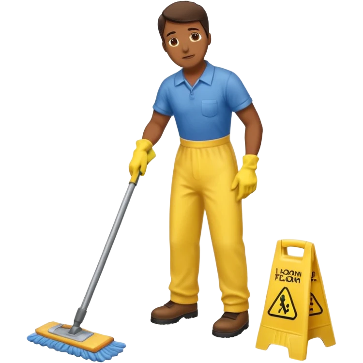 Custodian with yellow rubber gloves, mopping floor emoji