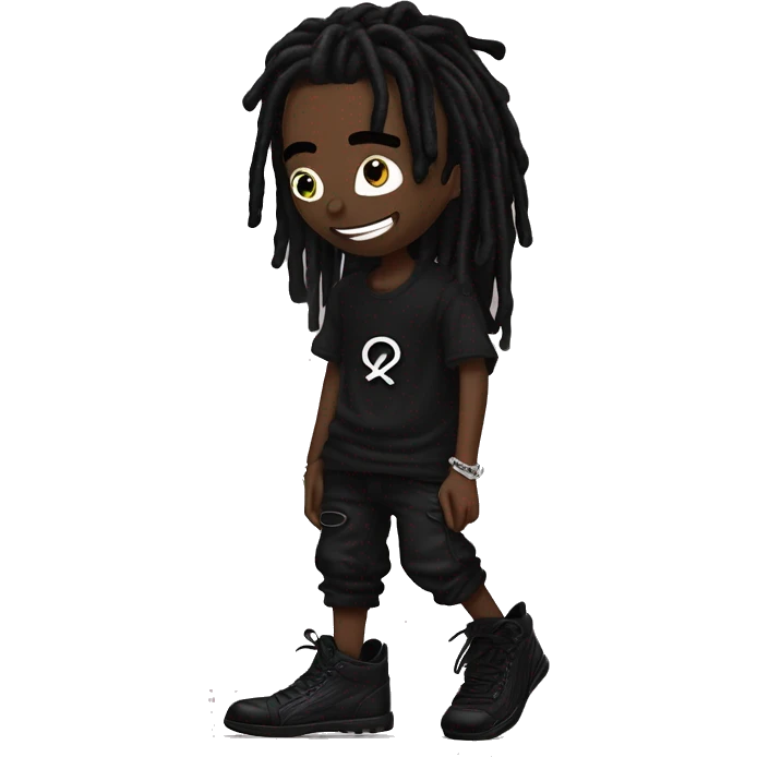 playboi carti balck dreads with black shirt on that says opium with this symbol “*” with black pants and rick owens shoes on and also black durag emoji
