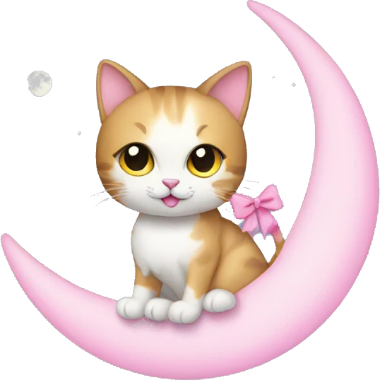 cat with pink bow sitting on the moon emoji